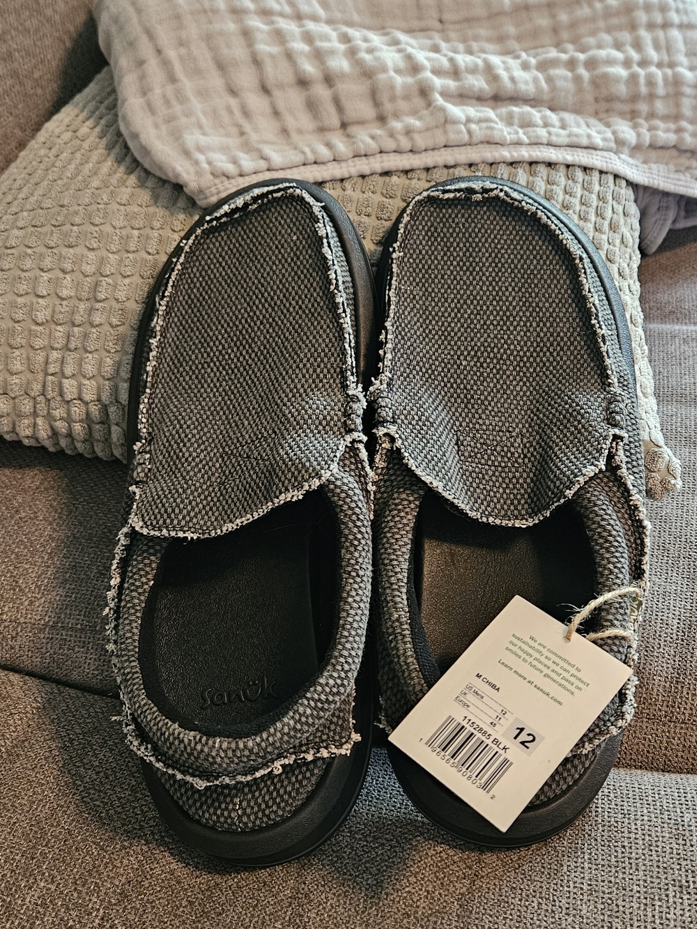 Sanuk Men's Gray Canvas Slip-On Shoes